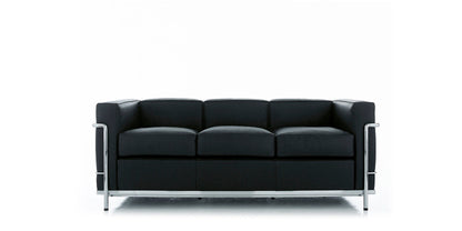 Canapé 2 Grand Confort (LC2) petit modèle, trois places - Cassina-vue de face, canapé en cuir noir-Cassina