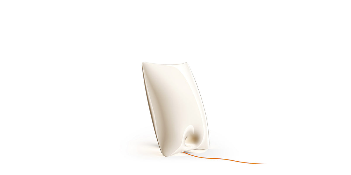 Lampe à poser Valor.S de Philippe Starck - Cassina-vue de trois quarts, céramique crème et câble orange-Cassina