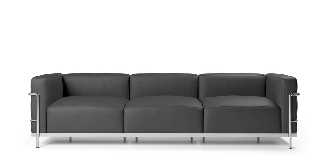 Canapé 3 Grand Confort (LC3) grand modèle, trois places - Cassina-vue de face, tissu gris anthracite-Cassina