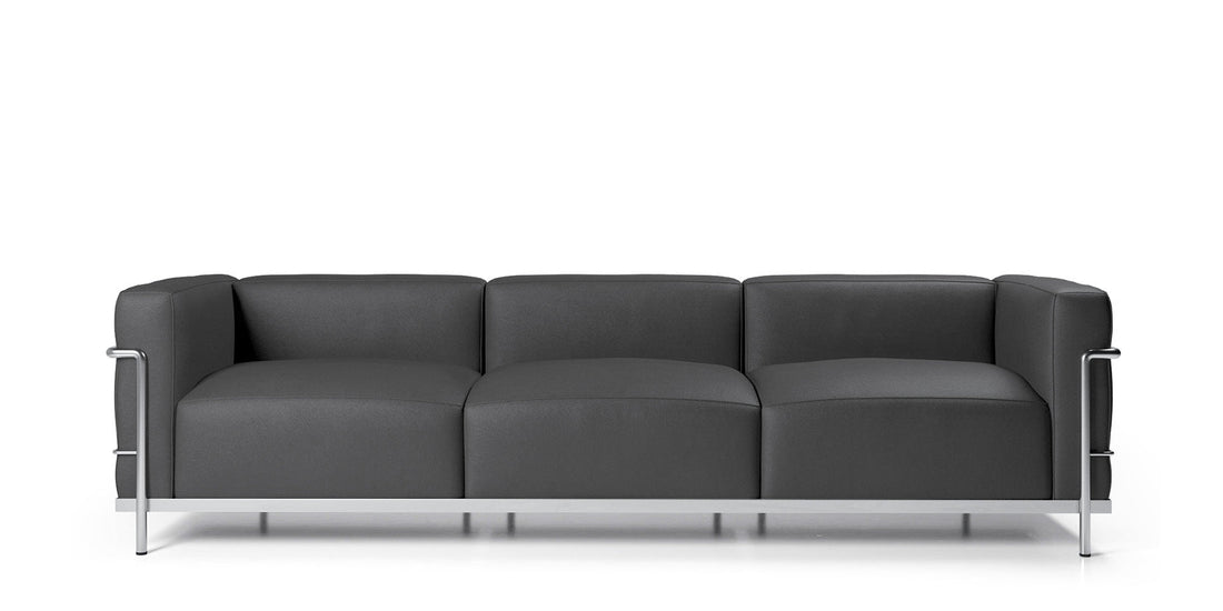 Canapé 3 Grand Confort (LC3) grand modèle, trois places - Cassina-vue de face, tissu gris anthracite-Cassina