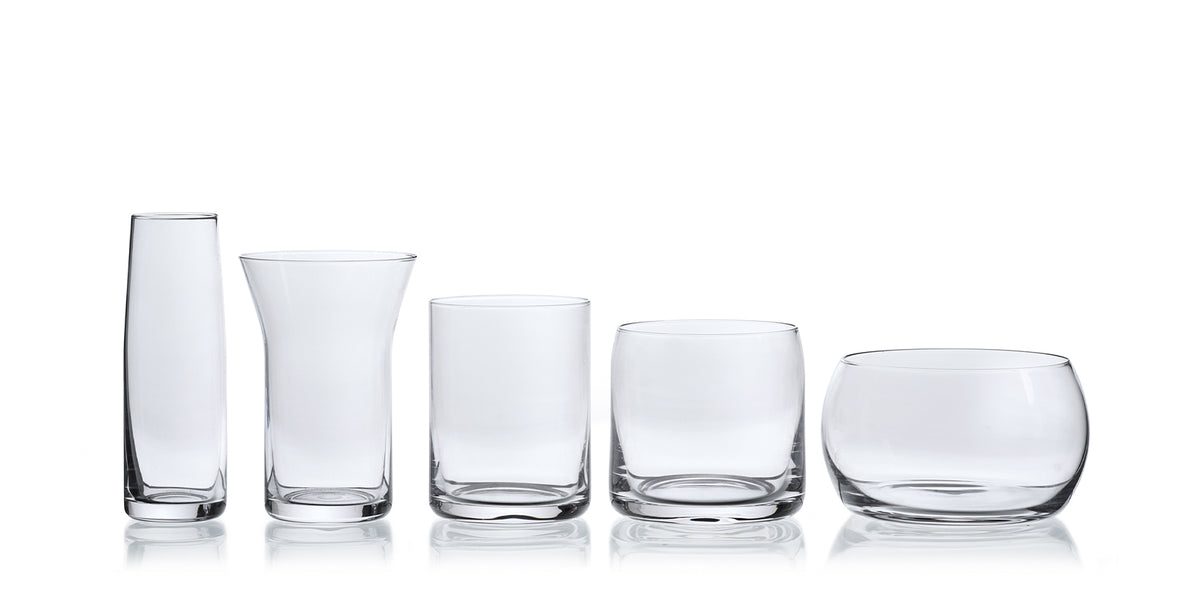 Verres 5-in-1 de Joe Colombo - Cassina-cinq verres et coupe transparents alignés-Cassina