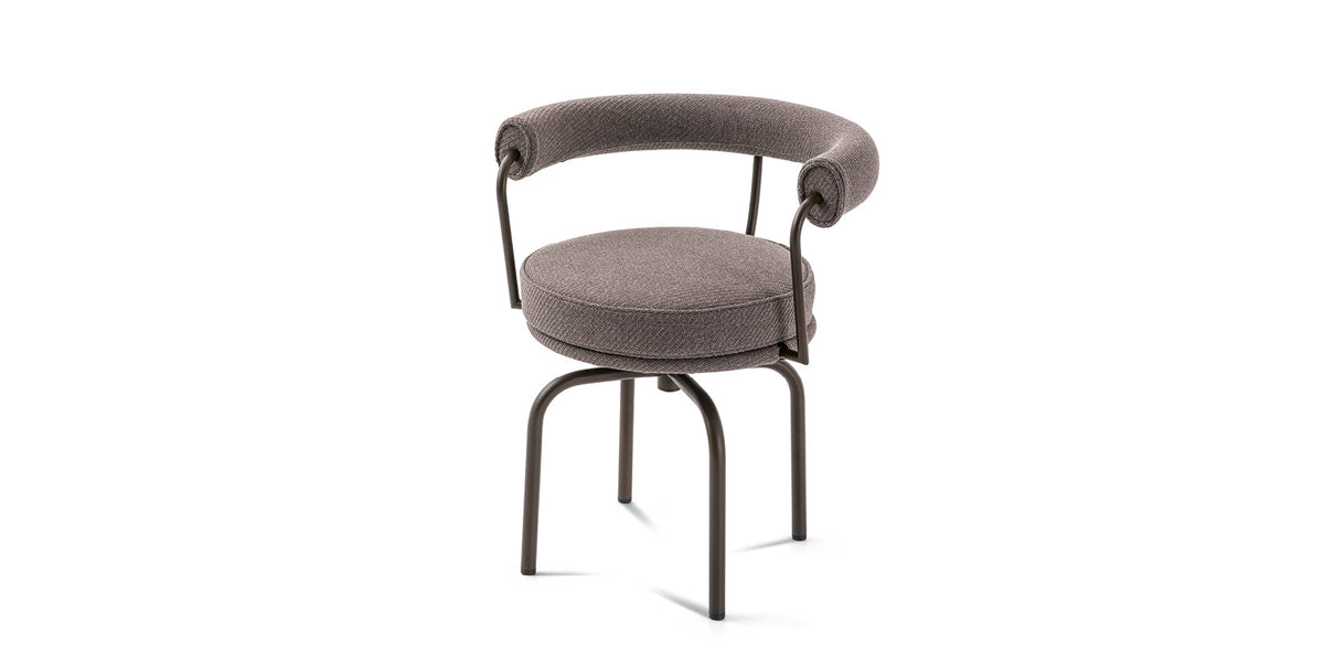 Fauteuil tournant 7 (LC7), Outdoor - Cassina-vue de trois quarts, assise pivotante taupe-Cassina