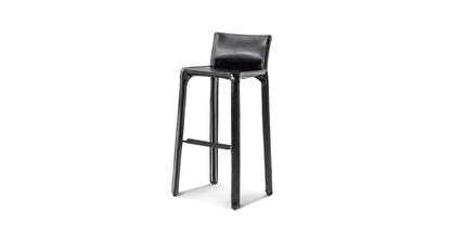 Tabouret de bar Cab 410 de Mario Bellini - Cassina-vue de trois quarts, tabouret en cuir noir-Cassina