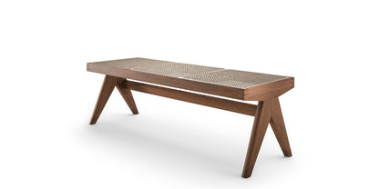 Banc 057 Civil Bench de Pierre Jeanneret - Cassina-vue de trois quarts, assise cannée-Cassina
