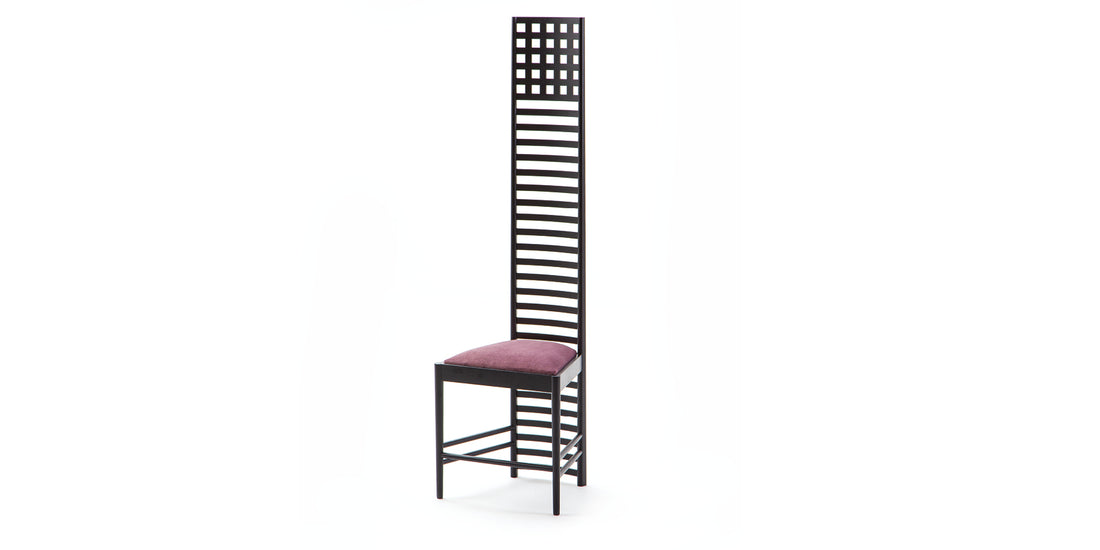 Chaise 292 Hill House 1 de Charles Rennie Mackintosh - Cassina-vue de trois quarts, dossier très haut, assise rose-Cassina
