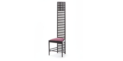 Chaise 292 Hill House 1 de Charles Rennie Mackintosh - Cassina-vue de trois quarts, dossier très haut, assise rose-Cassina