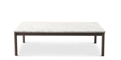 Table basse 10 en tube (LC10), Outdoor - Cassina-vue de face, plateau en marbre blanc, base brune-Cassina