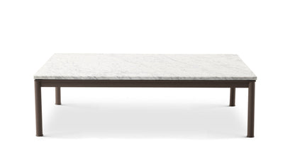Table basse 10 en tube (LC10), Outdoor - Cassina-vue de face, plateau en marbre blanc, base brune-Cassina