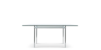 Table La Roche (LC12) de Le Corbusier et Pierre Jeanneret - Cassina-vue de face, plateau en verre et pieds chromés-Cassina