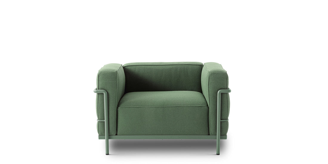 Fauteuil 3 Grand Confort (LC3) grand modèle, Outdoor - Cassina-vue de face, tissu vert et cadre assorti-Cassina
