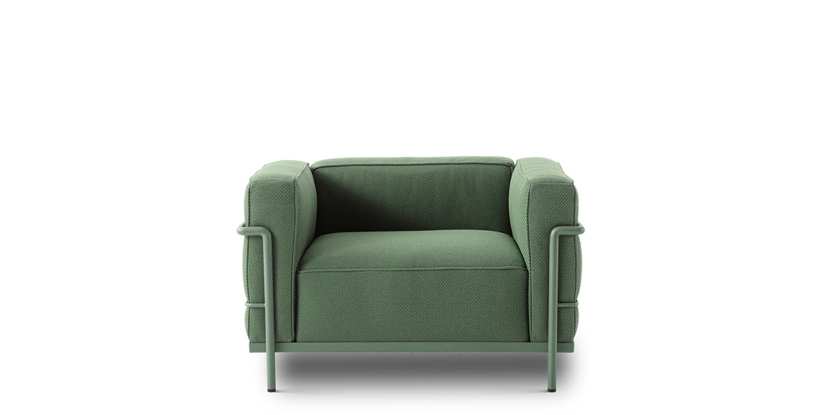 Fauteuil 3 Grand Confort (LC3) grand modèle, Outdoor - Cassina-vue de face, tissu vert et cadre assorti-Cassina