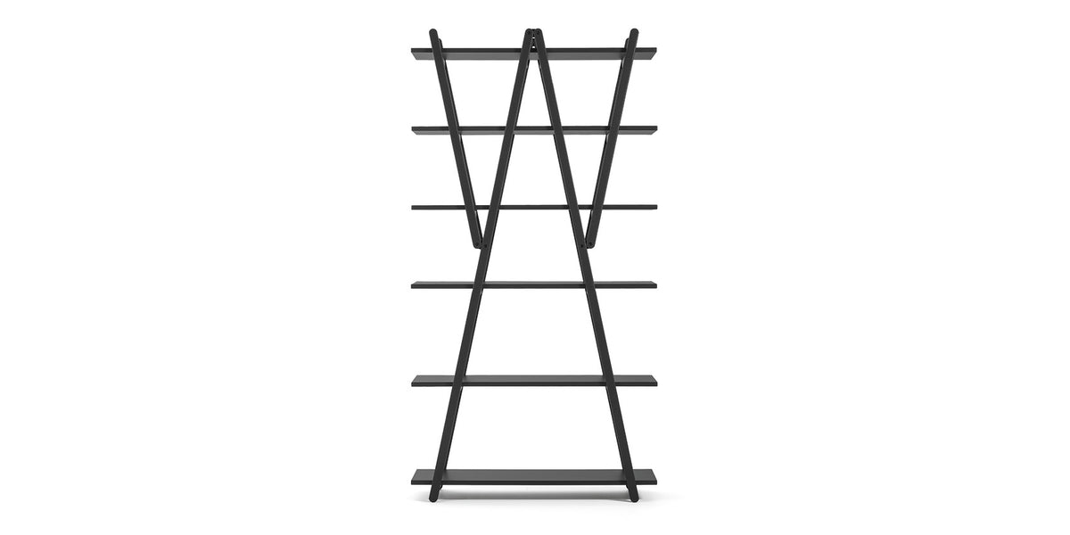 Bibliothèque 114 Nuvola Rossa de Vico Magistretti - Cassina-vue de face, étagères inclinées noires-Cassina