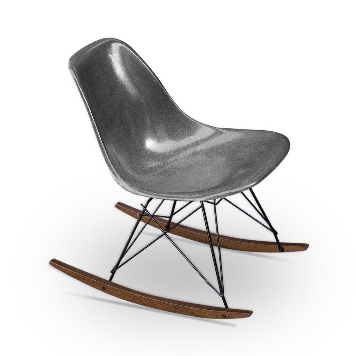 Chaise DSW Elephant Grey de Charles &amp; Ray Eames - Herman Miller - Vintage-RAR - Piètement Rocking chair Noir/Noyer-The Woods Gallery