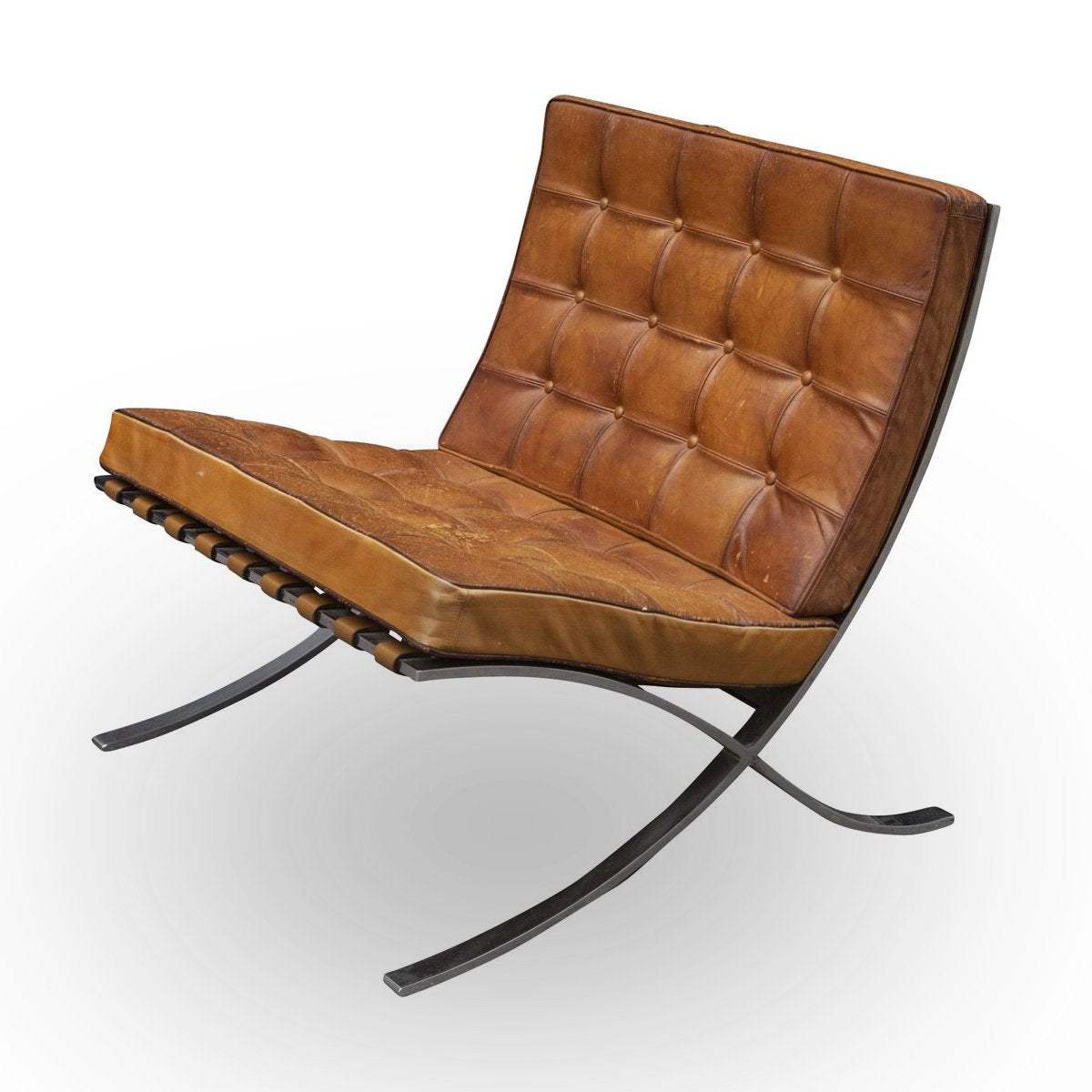 Fauteuil Barcelona Cognac de Mies Van Der Rohe - Knoll - Vintage-The Woods Gallery