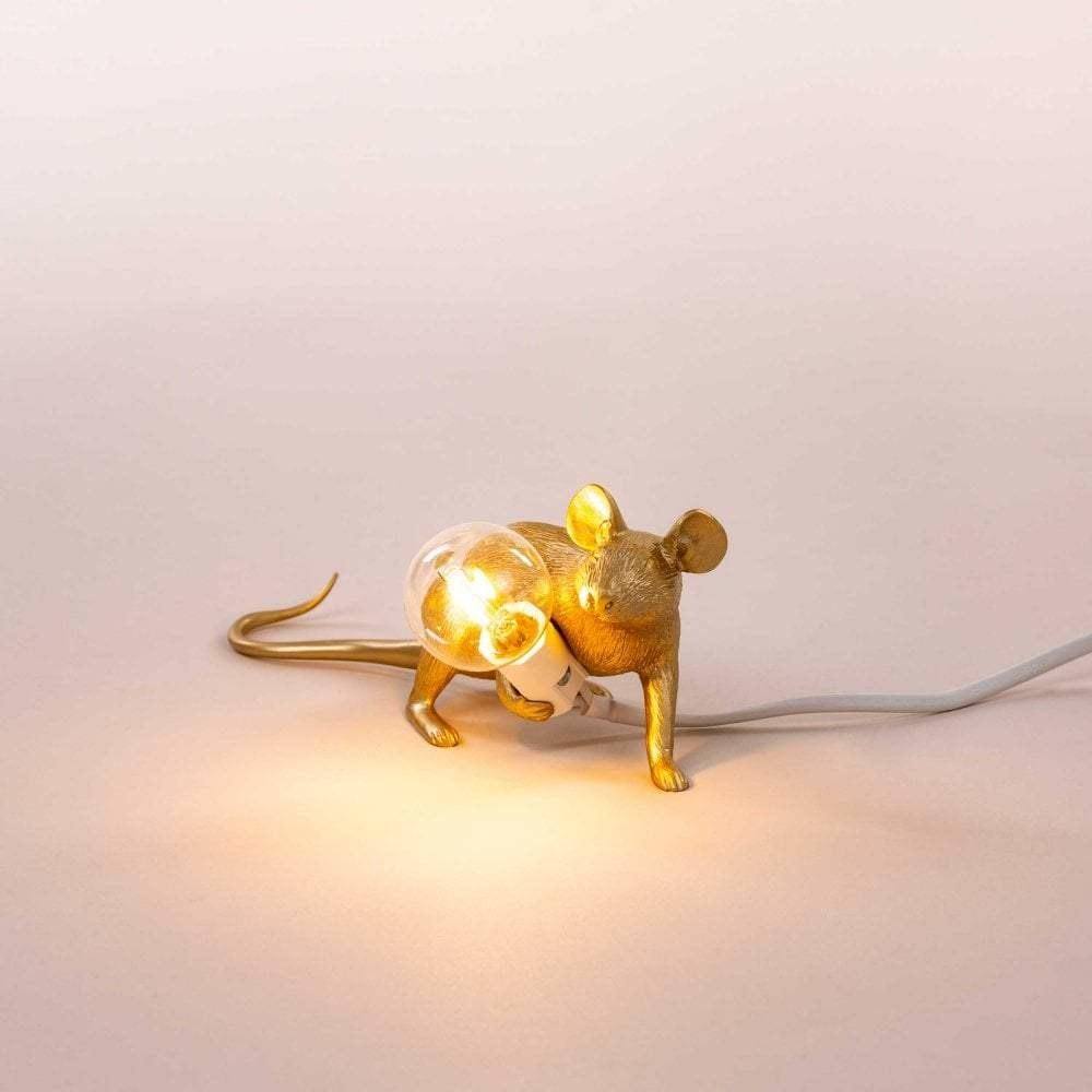 Lampe Mouse Gold Lay Down - Souris dorée allongée de Marcantonio - Seletti-The Woods Gallery