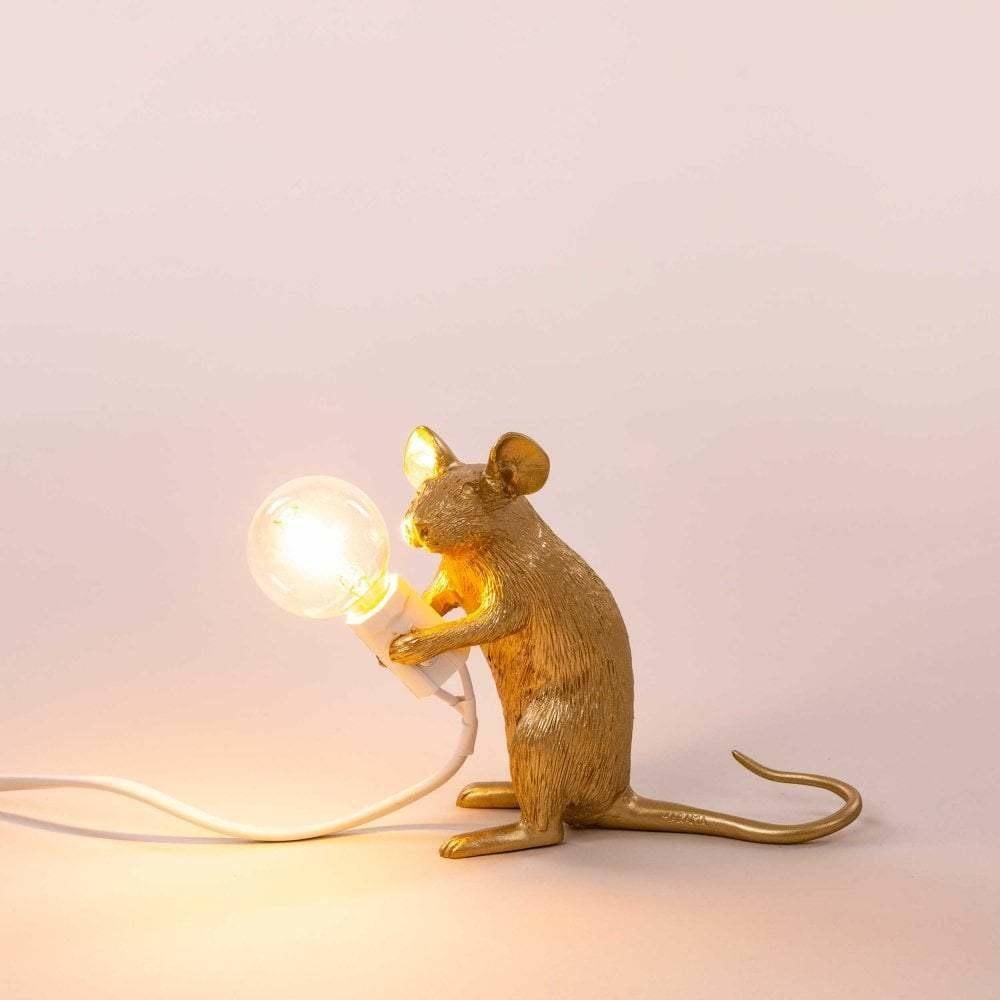 Lampe Mouse Gold Sitting - Souris dorée assise de Marcantonio - Seletti-The Woods Gallery