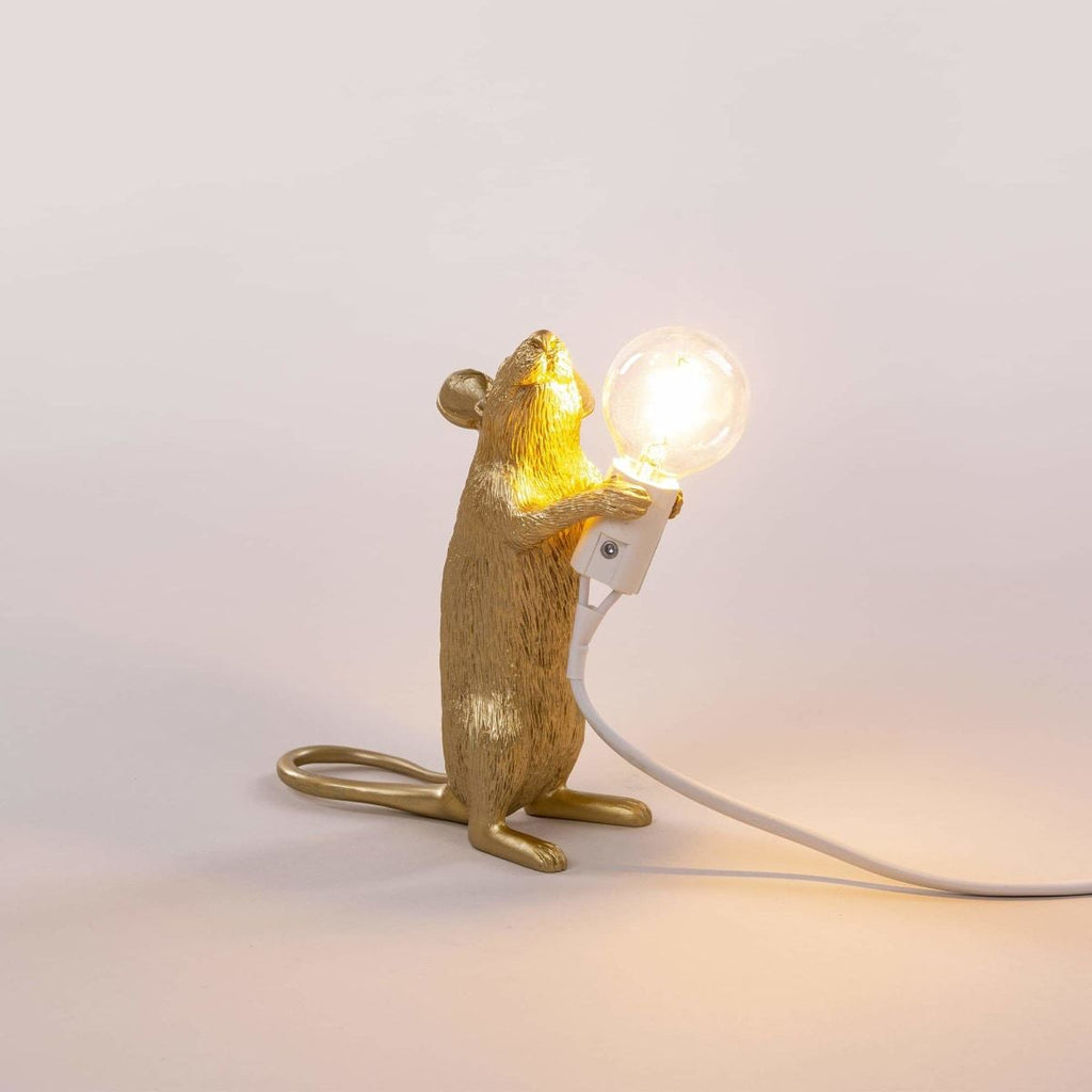 Lampe Mouse Gold Standing - Souris dorée debout de Marcantonio - Seletti-The Woods Gallery