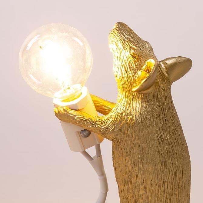 Lampe Mouse Gold Standing - Souris dorée debout de Marcantonio - Seletti-The Woods Gallery
