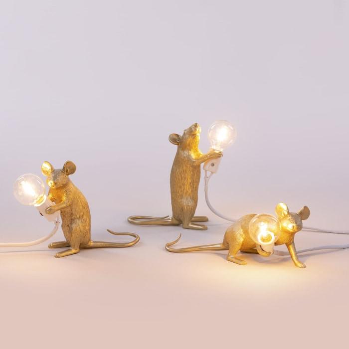Lampe Mouse Gold Standing - Souris dorée debout de Marcantonio - Seletti-The Woods Gallery