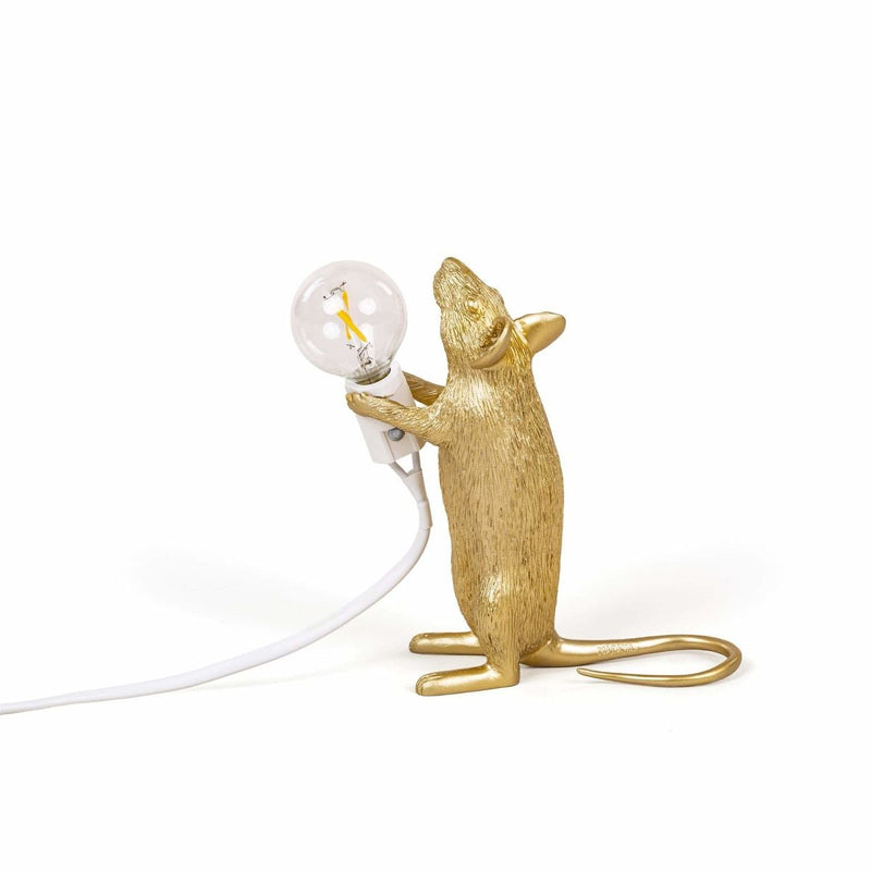 Lampe Mouse Gold Standing - Souris dorée debout de Marcantonio - Seletti-The Woods Gallery