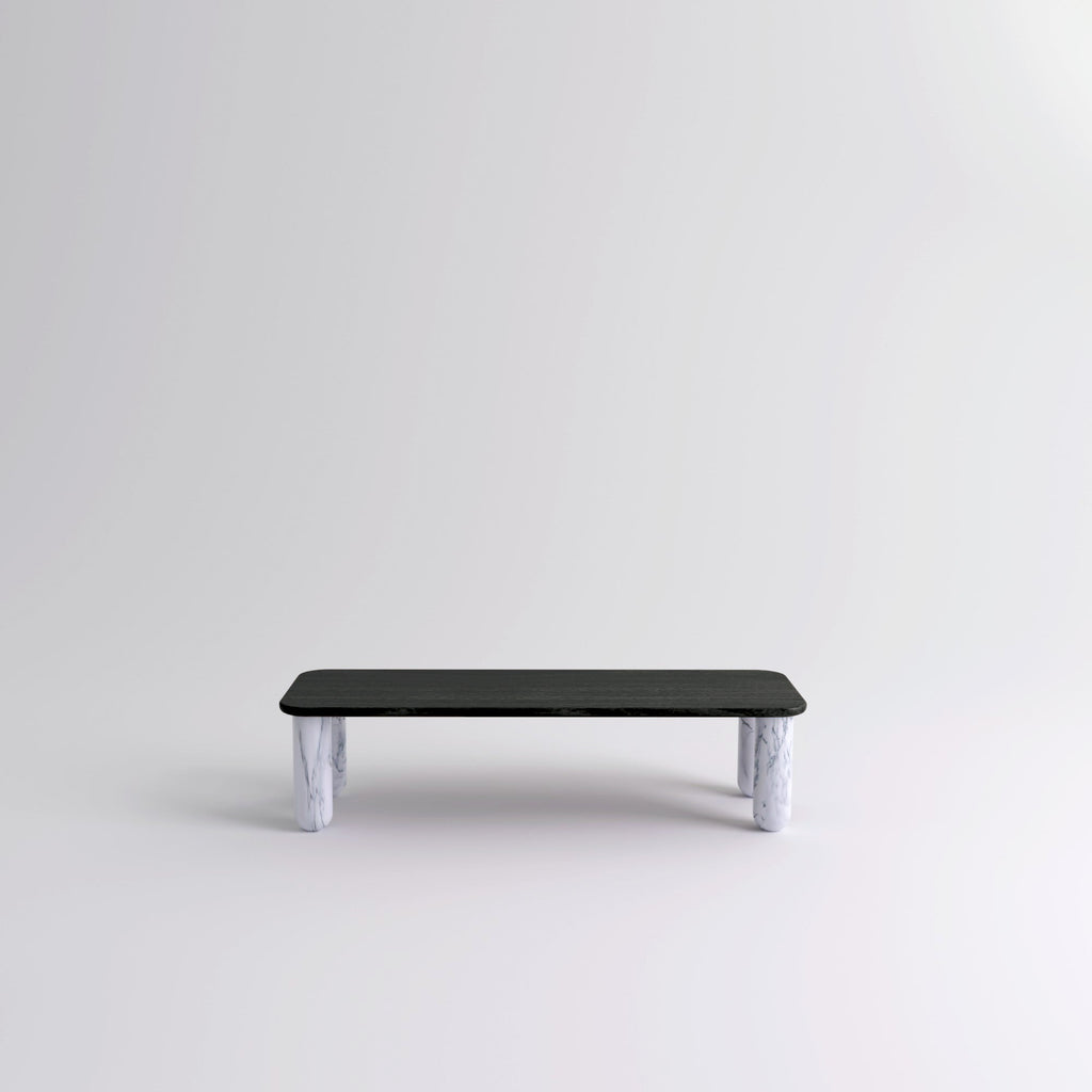 Table "Sunday" de Jean-Baptiste Souletie - La Chance-L 150 x l 50 cm-Bois laqué noir-Marbre Pele de Tigre mat-The Woods Gallery