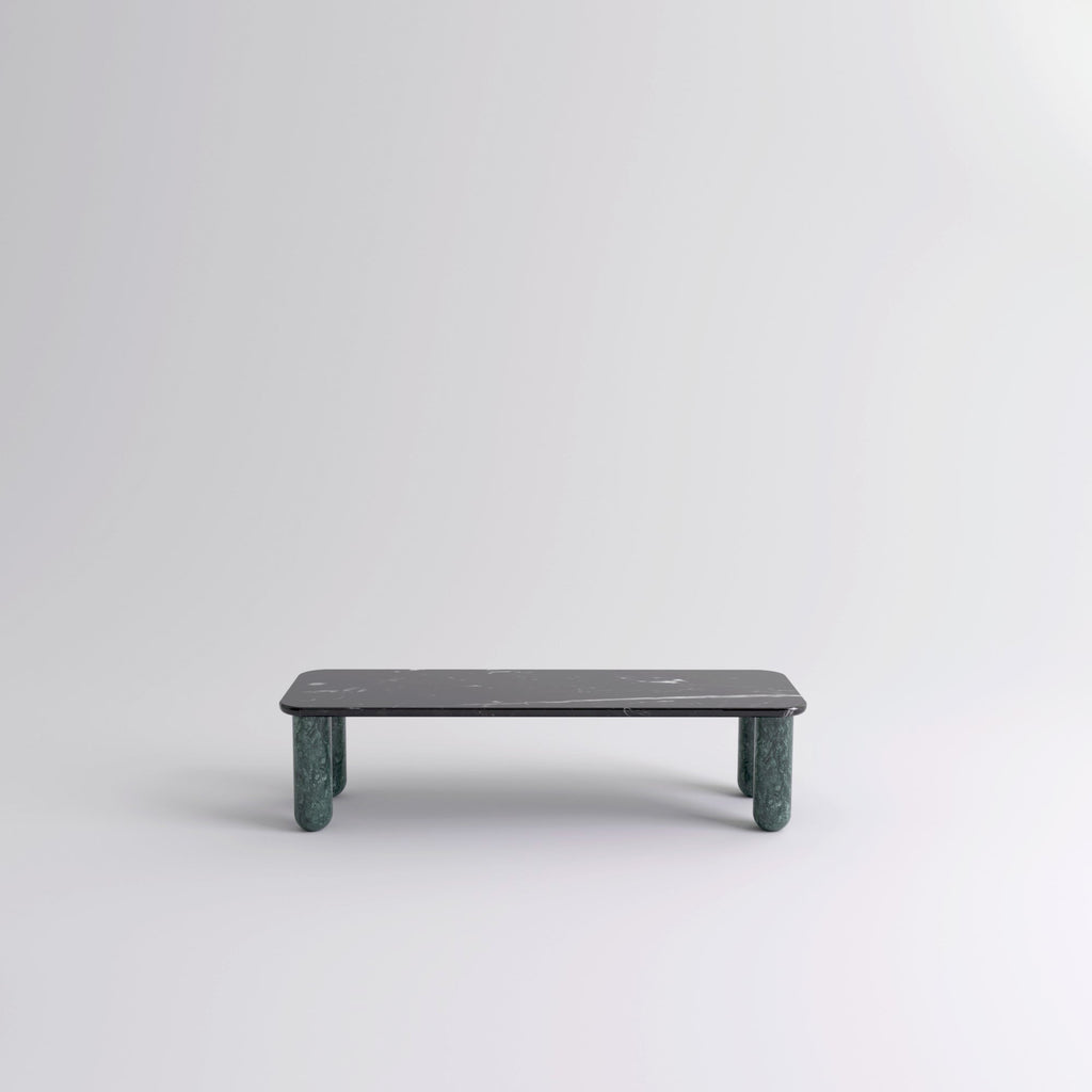 Table "Sunday" de Jean-Baptiste Souletie - La Chance-L 150 x l 50 cm-Marbre Marquina noir-Marbre Indian Green brillant-The Woods Gallery