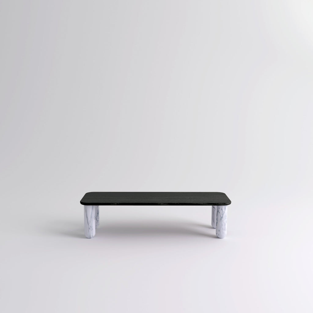 Table "Sunday" de Jean-Baptiste Souletie - La Chance-L 150 x l 50 cm-Noyer-Marbre Marquina noir brillant-The Woods Gallery