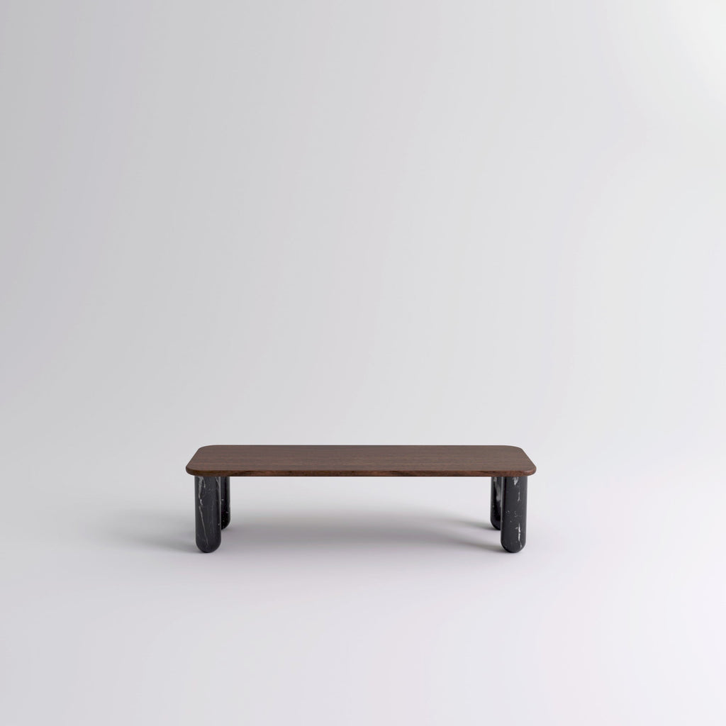 Table "Sunday" de Jean-Baptiste Souletie - La Chance-L 150 x l 50 cm-Noyer-Marbre Marquina noir brillant-The Woods Gallery