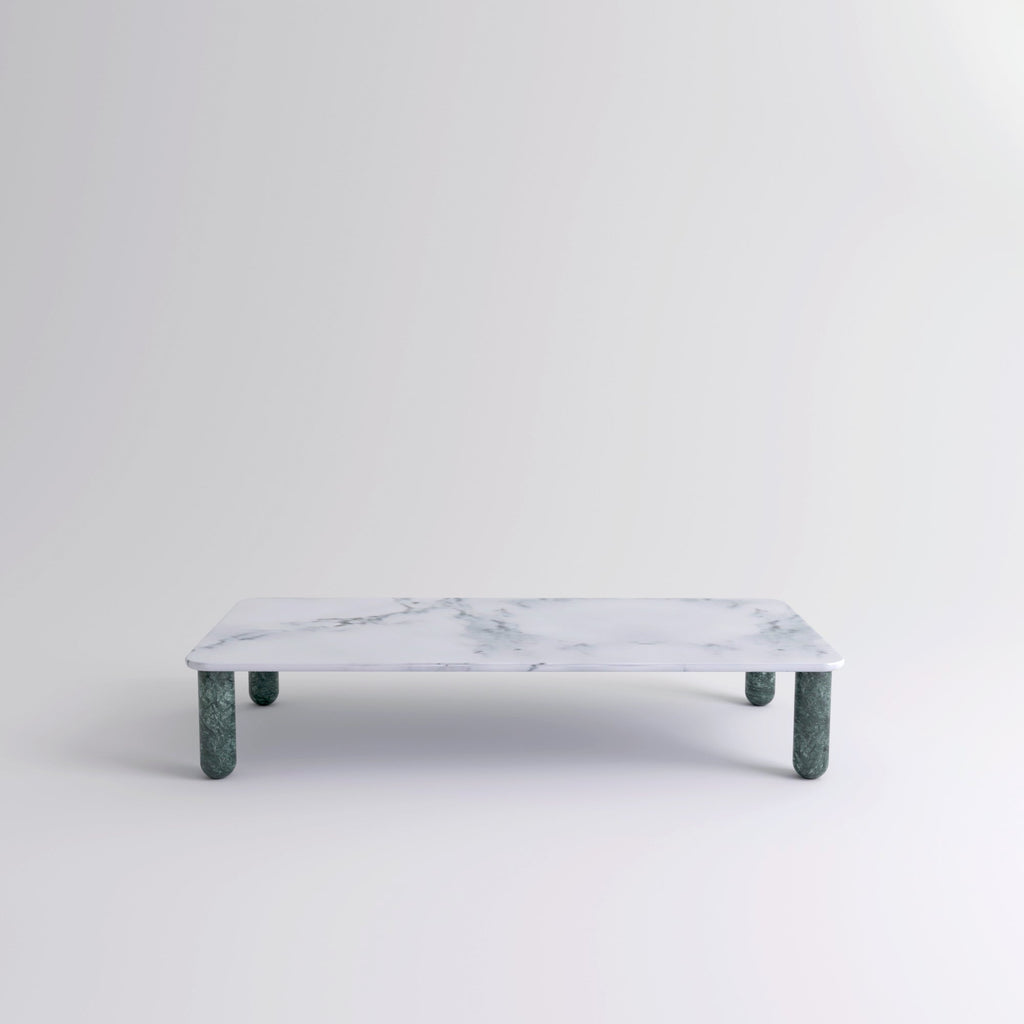 Table "Sunday" de Jean-Baptiste Souletie - La Chance-L 200 x l 100 cm-Marbre Pele de Tigre mat-Marbre Indian Green brillant-The Woods Gallery