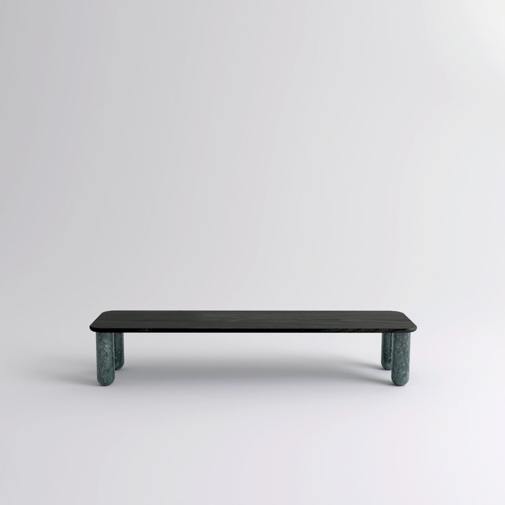 Table "Sunday" de Jean-Baptiste Souletie - La Chance-L 200 x l 50 cm-Bois laqué noir-Marbre Indian Green brillant-The Woods Gallery