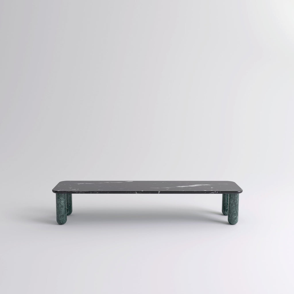 Table "Sunday" de Jean-Baptiste Souletie - La Chance-L 200 x l 50 cm-Marbre Marquina noir-Marbre Indian Green brillant-The Woods Gallery