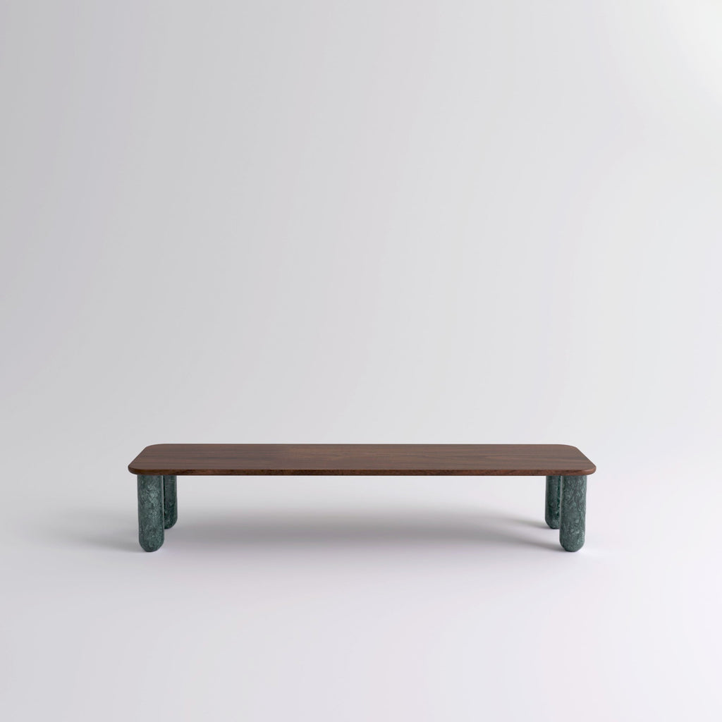 Table "Sunday" de Jean-Baptiste Souletie - La Chance-L 200 x l 50 cm-Noyer-Marbre Indian Green brillant-The Woods Gallery